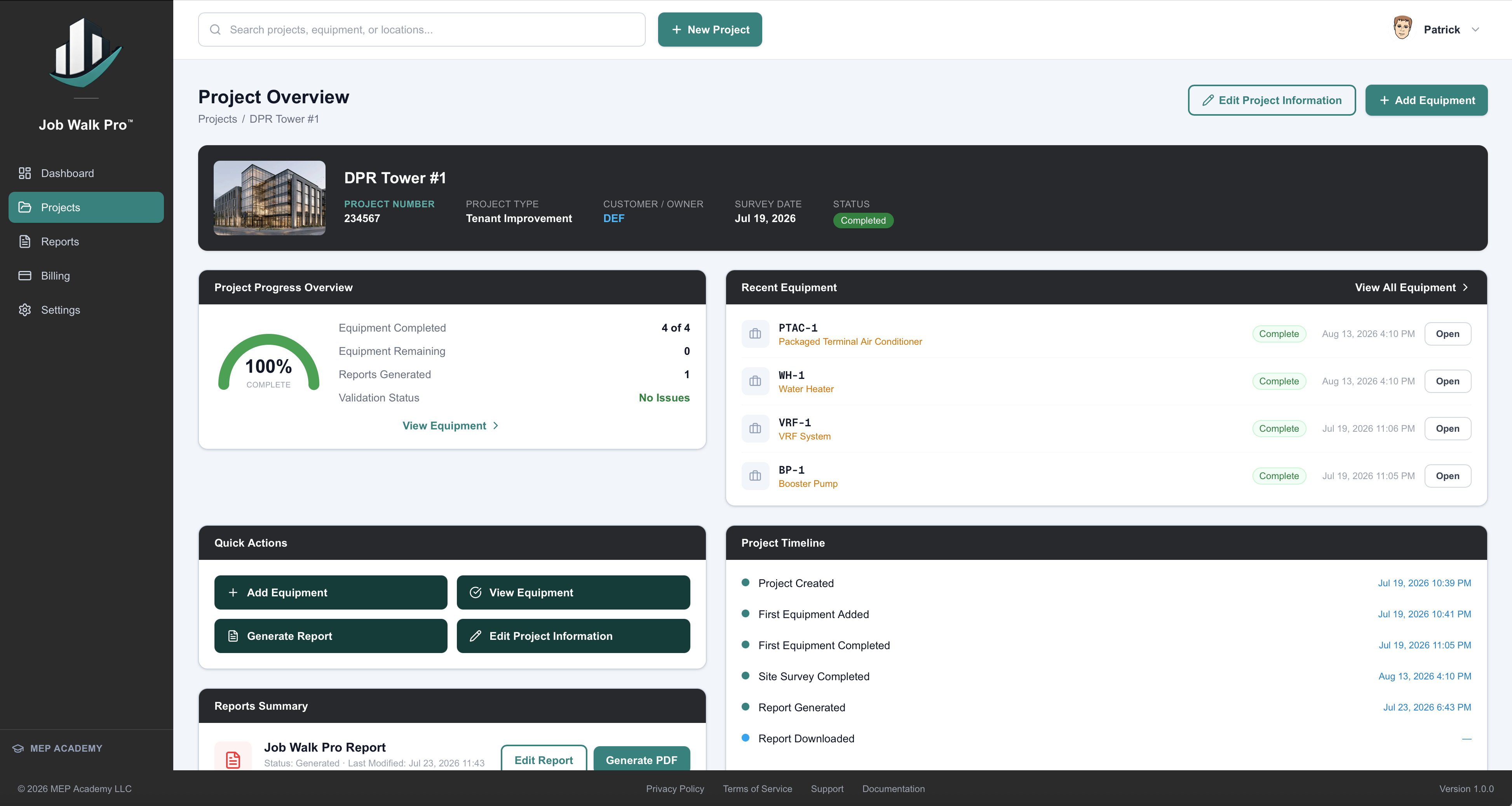 Project Overview Screen