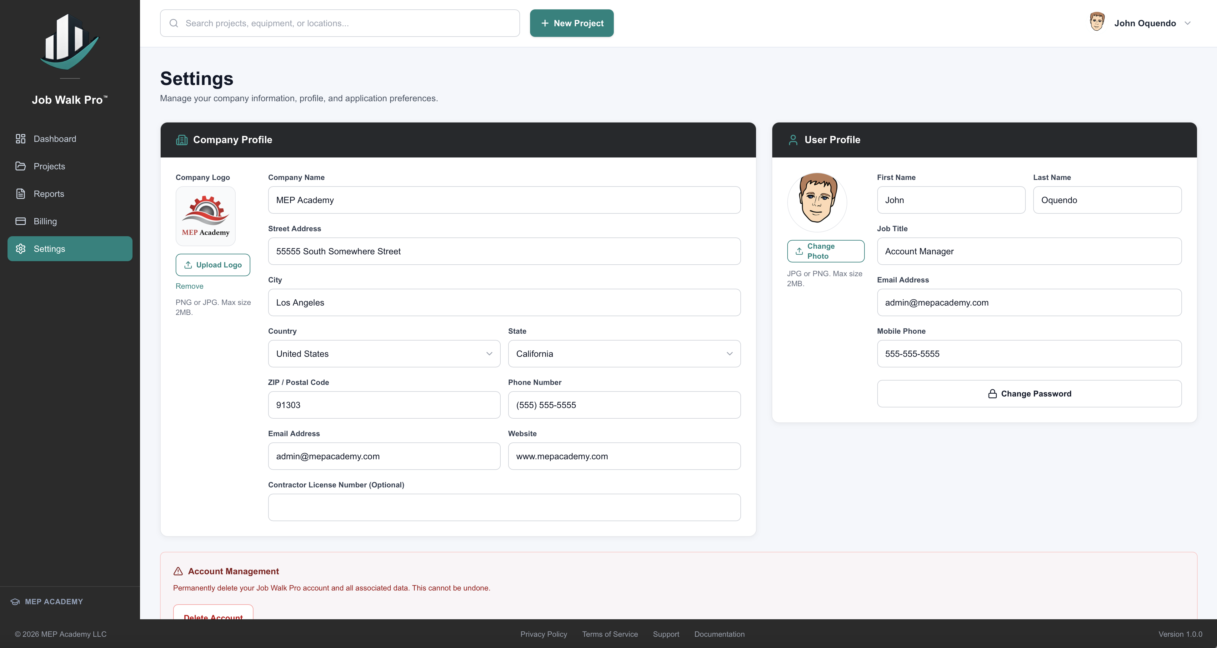 Account Settings Screen