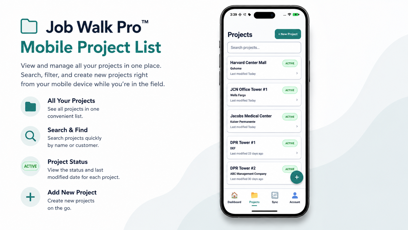 Job Walk Pro Mobile Project List