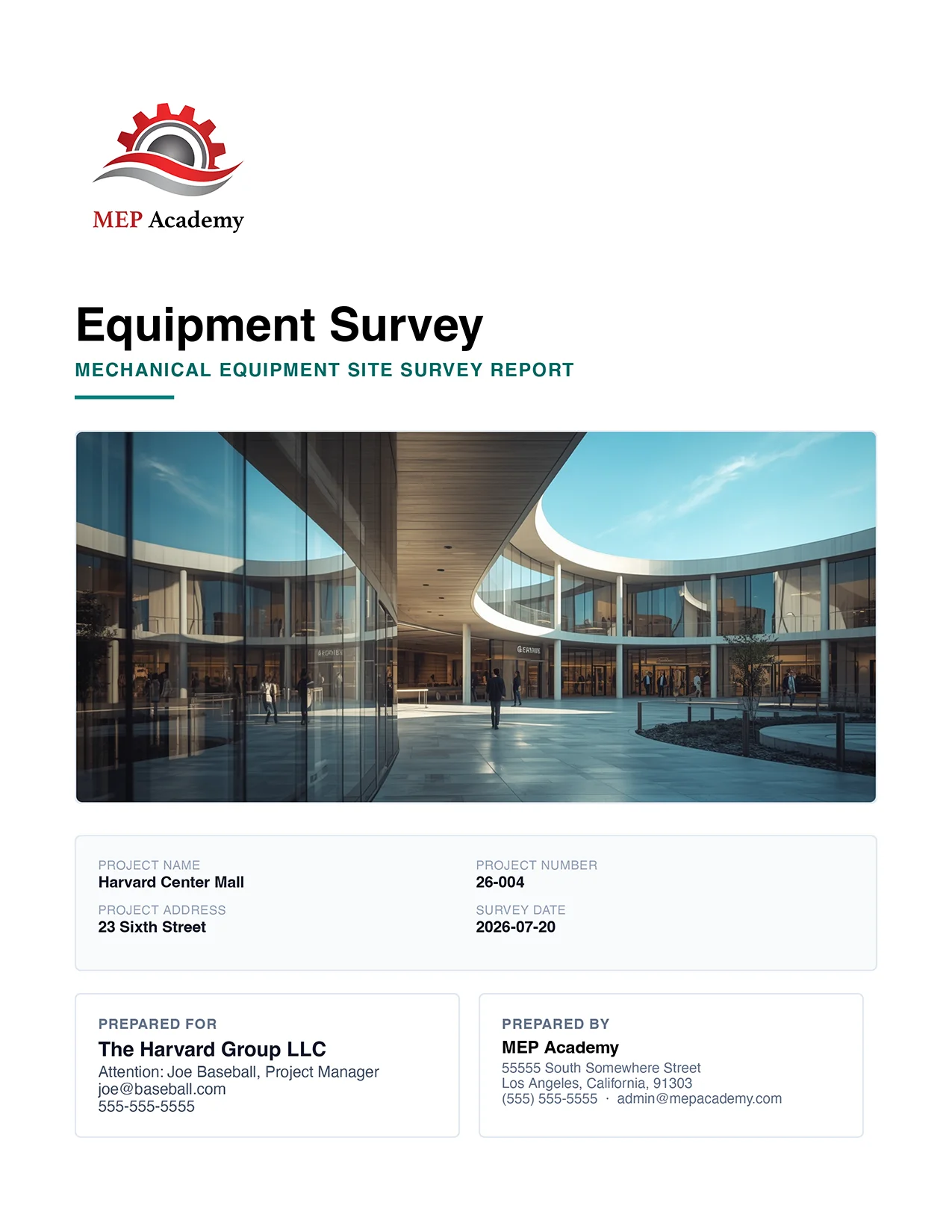 Job Walk Pro sample mechanical equipment survey report cover